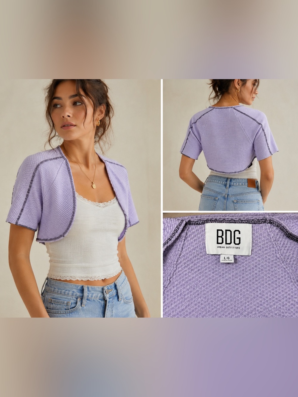 BDG Lavender Short-Sleeve Cropped Bolero Size Large